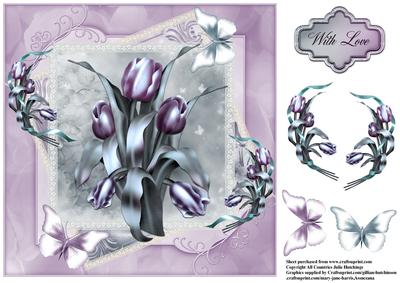 Beautiful Tulips in Dusky Purple and Green 8x8