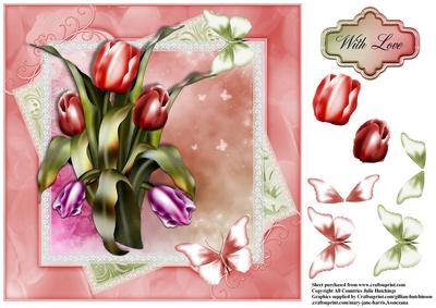Tulips in a Dusky Red and Green Frame 8x8
