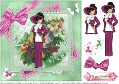 Vintage Lady on Floral and Lace Background