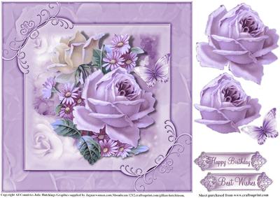 Vintage Lilac Rose 8x8 Card Topper
