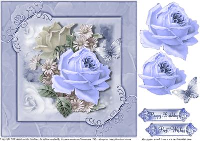 Vintage Blue Rose 8x8 Card Topper