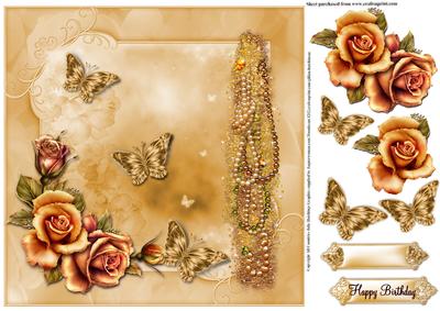 Gorgeous Golden Roses 8x8 Card Topper