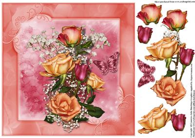 Peach Roses and Baby Breath 8x8 Topper