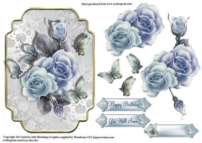 Pastel Blue Roses Shaped Topper