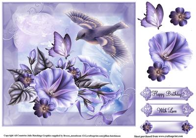 Beautiful Flora and Blue Bird Flutters 8x8