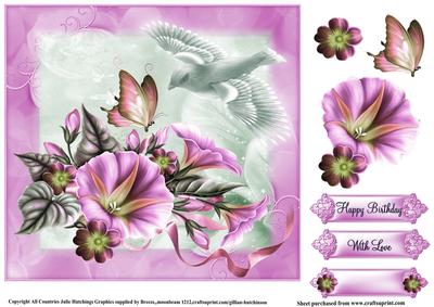 Beautiful Pink Morning Glory 8x8 Card Topper