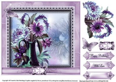 Vintage Vase of Flowers Card Topper