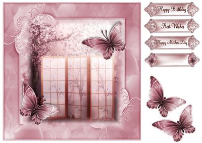 Beautiful Oriental Blossom Flutters 8x8 Topper