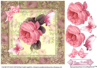 Gorgeous Vintage Pink Rose Flutters 8x8 Topper