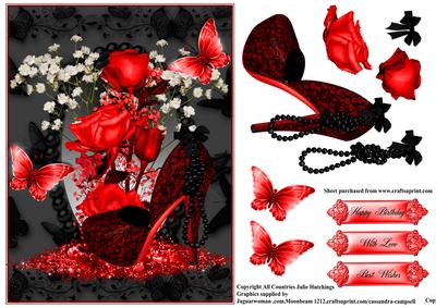Gorgeous Designer Black and Red Lace Shoe Card Topper