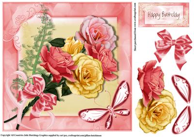 Beautiful Bunch of Roses 8x8 on Pink Topper