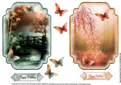 2 x Oriental Scene Shaped Card Toppers