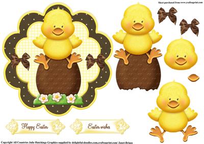 Cute Easter Chick Scalloped Card Topper