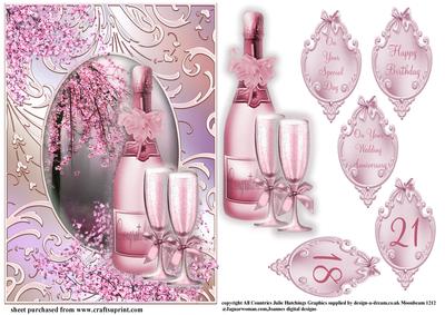 Congratulations Cherry Blossom and Pink Champagne Topper