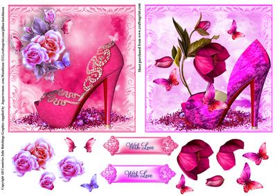 2 x Pretty in Pink Shoes Card Toppers