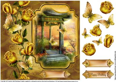 Oriental and Yellow Rose Card Topper