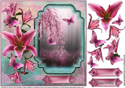 Beautiful Oriental Blossom and Lily's Card Topper
