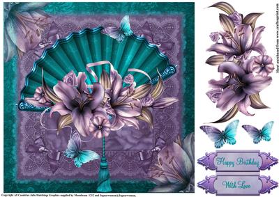 Alluring Teal Fan with Purple Lily's Topper