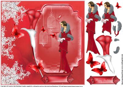 Art Deco Lady in Red 8x8 Card Topper