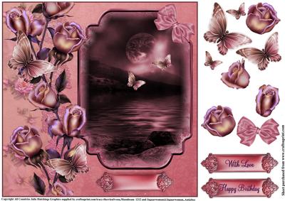 Moonlit Beach and Roses 8x8