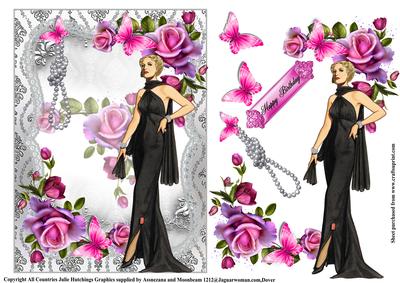 Art Deco Style Lady in Black Lace and Pearls