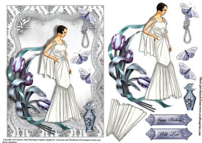 Art Deco Lady in White Shimmering Topper