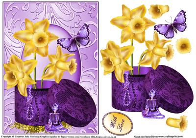 Beautiful Daffodil's,perfume Bottle and Pearls