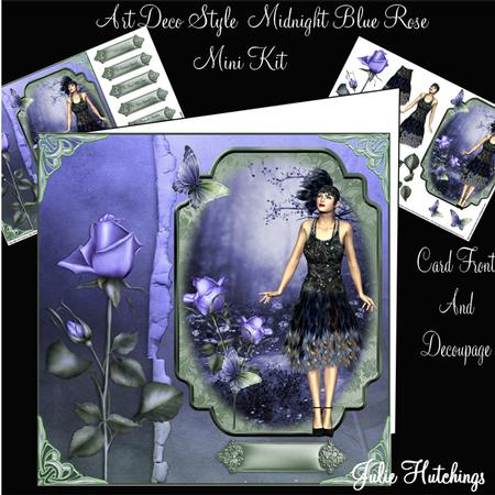 Beautiful Midnight Rose Art Deco Style Lady Card Front