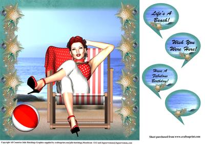 50's 60's Style Life's a Beach! Card Topper
