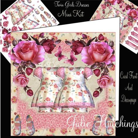 Retro Twin Girls Pretty Dresses and Decoupage