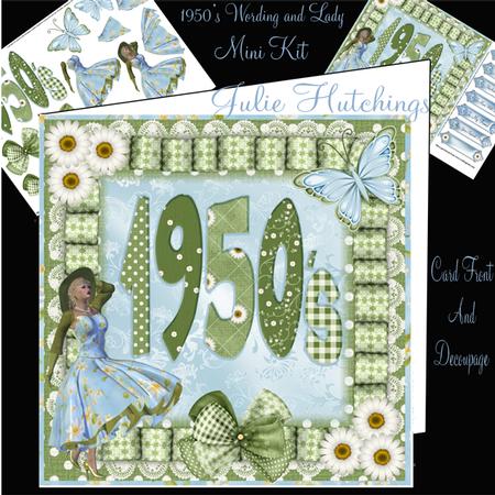 1950's Wording in Sage Green and Blue Card Front