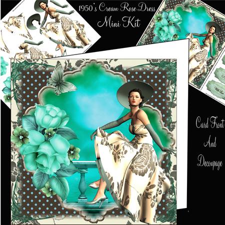 1950's Cream Rose Dress Card Front Mini Kit