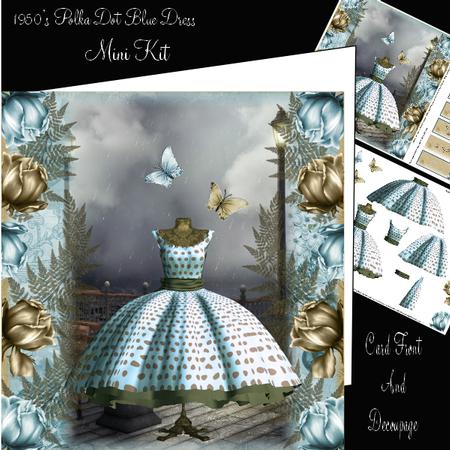 1950's Polka Dot Blue Dress Card Front Mini Kit