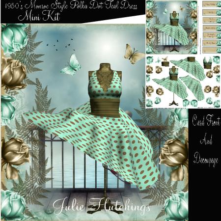 The Teal Polka Dot Marilyn Style Dress Card Front Kit