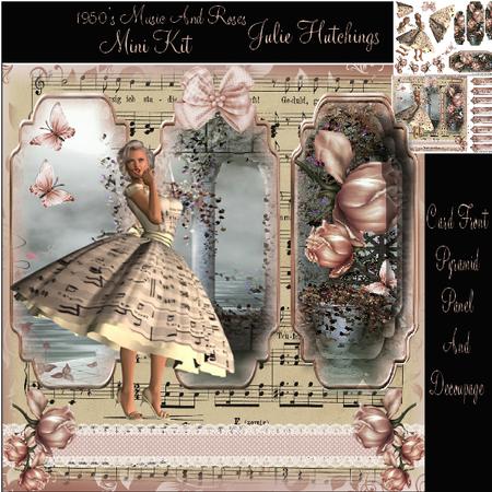 1950's Music and Roses Card Front Mini Kit