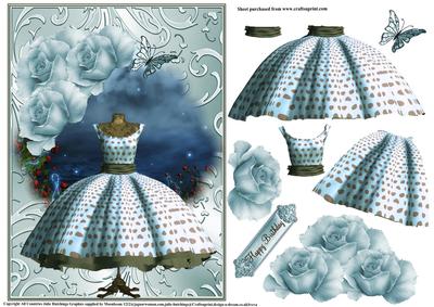 Blue Rose and Polka Dots in a Shimmering Frame