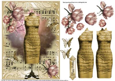 Oriental Music Dress and Roses Decoupage