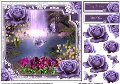 Purple Rose by the Waterfall Card Topper