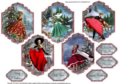 5x 1950's Christmas Card Toppers and Sentiments