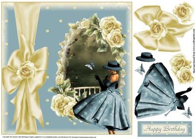 Cream Roses Polka Dots and Bows Card Topper