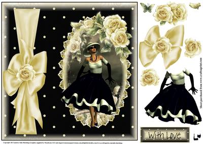 Cream Roses and Black and Cream Polka Dots Topper