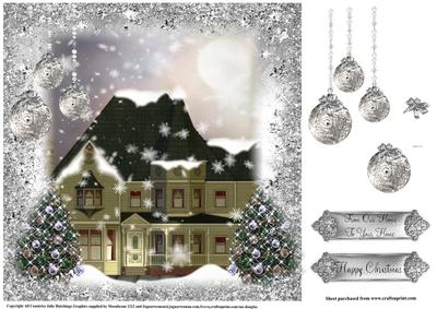 Beautiful Vintage Style Snowy House Topper