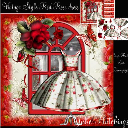 Vintage Style Red Rose Dress Card Front Kit