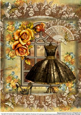 Beautiful A4 Size Vintage Style Brown and Gold Dress