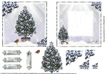 Beautiful Christmas Tree and Robin 5x5 Size