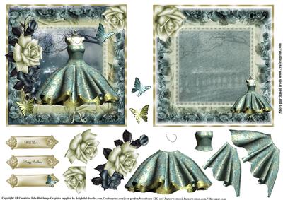 Beautiful Teal Dress Topper and Insert 5x5