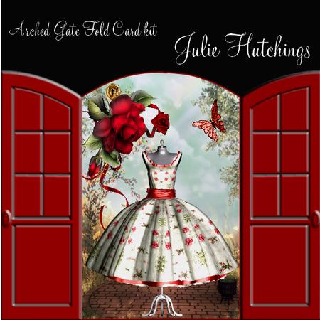 Beautiful Arched Door Gate Fold Card Kit Red Rose