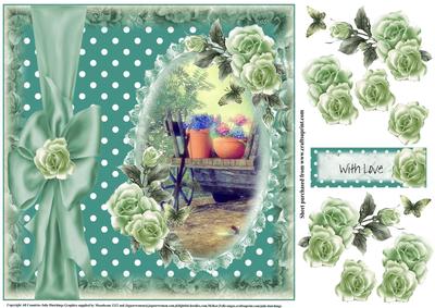 Garden in Teal with Roses Topper