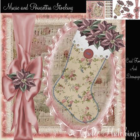 Poinsettia and Music Stocking Shabby Chic Style
