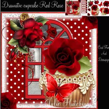 Dramatic Red Rose Cupcake Card Front Kit
